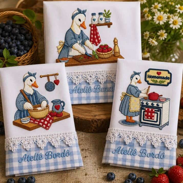 Foto 1 - 3 Matrizes de Bordado Gansos Farm house na Cozinha Country - Goose Kitchen Embroidery Designs