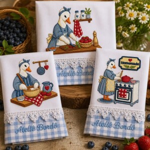 Foto1 - 3 Matrizes de Bordado Gansos Farm house na Cozinha Country - Goose Kitchen Embroidery Designs