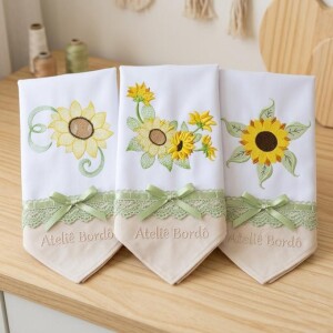Foto4 - Matrizes De Bordado Flores Ramalhete de Girassol para bordar enxoval de cama, mesa, banho, toalhas - download imediato