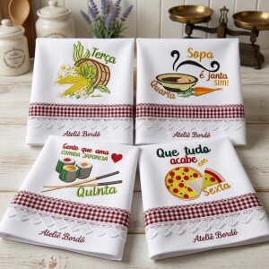 Foto3 - Matrizes de bordado regador semaninha sushi pizza comida japonesa milho para bordar enxoval de cozinha - download imediato