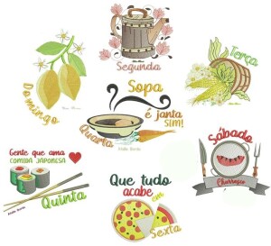 Foto6 - Matrizes de bordado regador semaninha sushi pizza comida japonesa milho para bordar enxoval de cozinha - download imediato