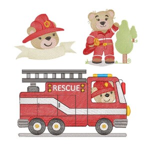 Foto3 - Matrizes de bordado Ursinho Teddy Bombeiro para bordar enxoval infantil em pontos leves - download imediato