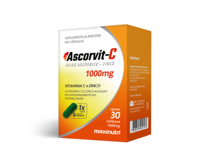 Foto1 - Ascorvit-C (Vit. C + Zinco) 1000mg Maxinutri c/ 30 cápsulas