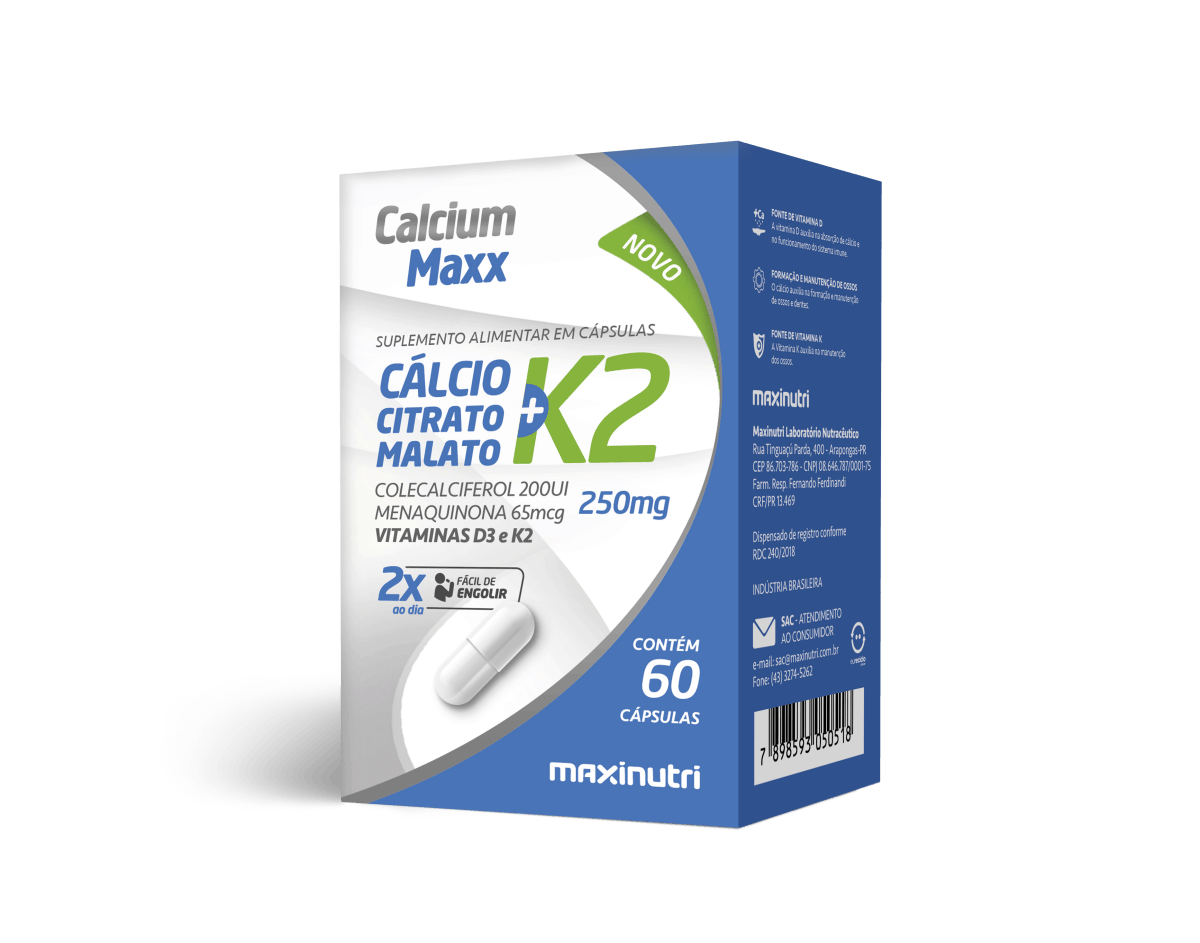 Foto 1 - Calcium Maxx - Cálcio Citrato Malato + K2 250mg c/ 60 caps