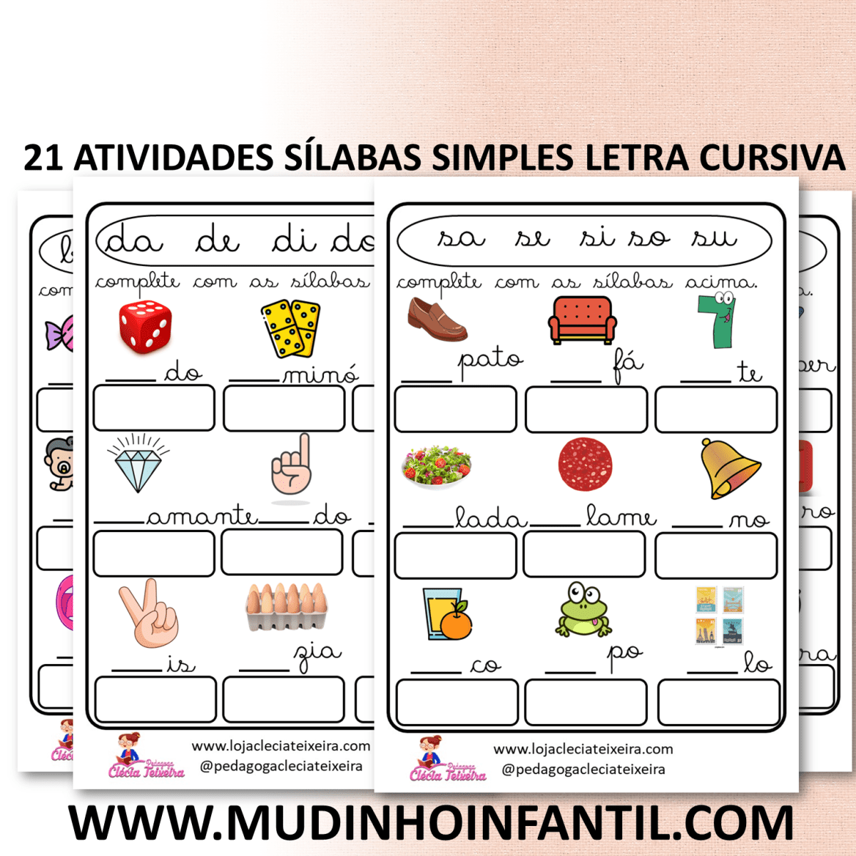 Imagem do produto 21 Atividades Sílabas Simples Letra Cursiva +Escrita das palavras