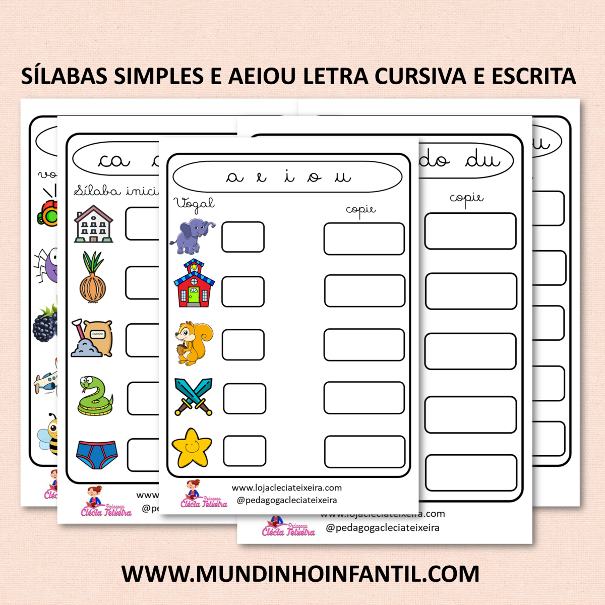 Imagem do produto 26 Atividades Sílabas Simples e AEIOU Letra Cursiva e Escrita