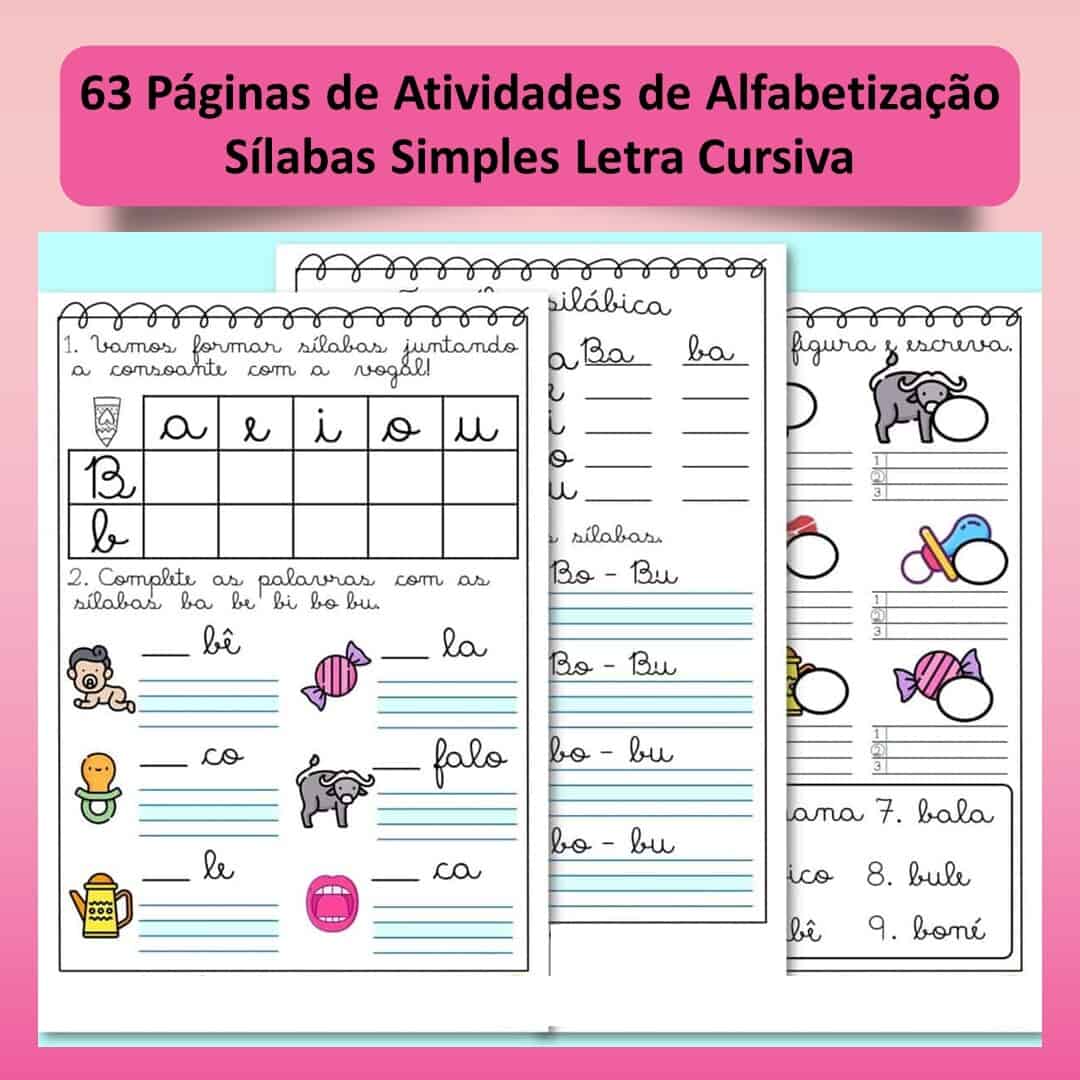 Imagem do produto 63 ATIVIDADES DE ALFABETIZAÇÃO SÍLABAS SIMPLES LETRA CURSIVA