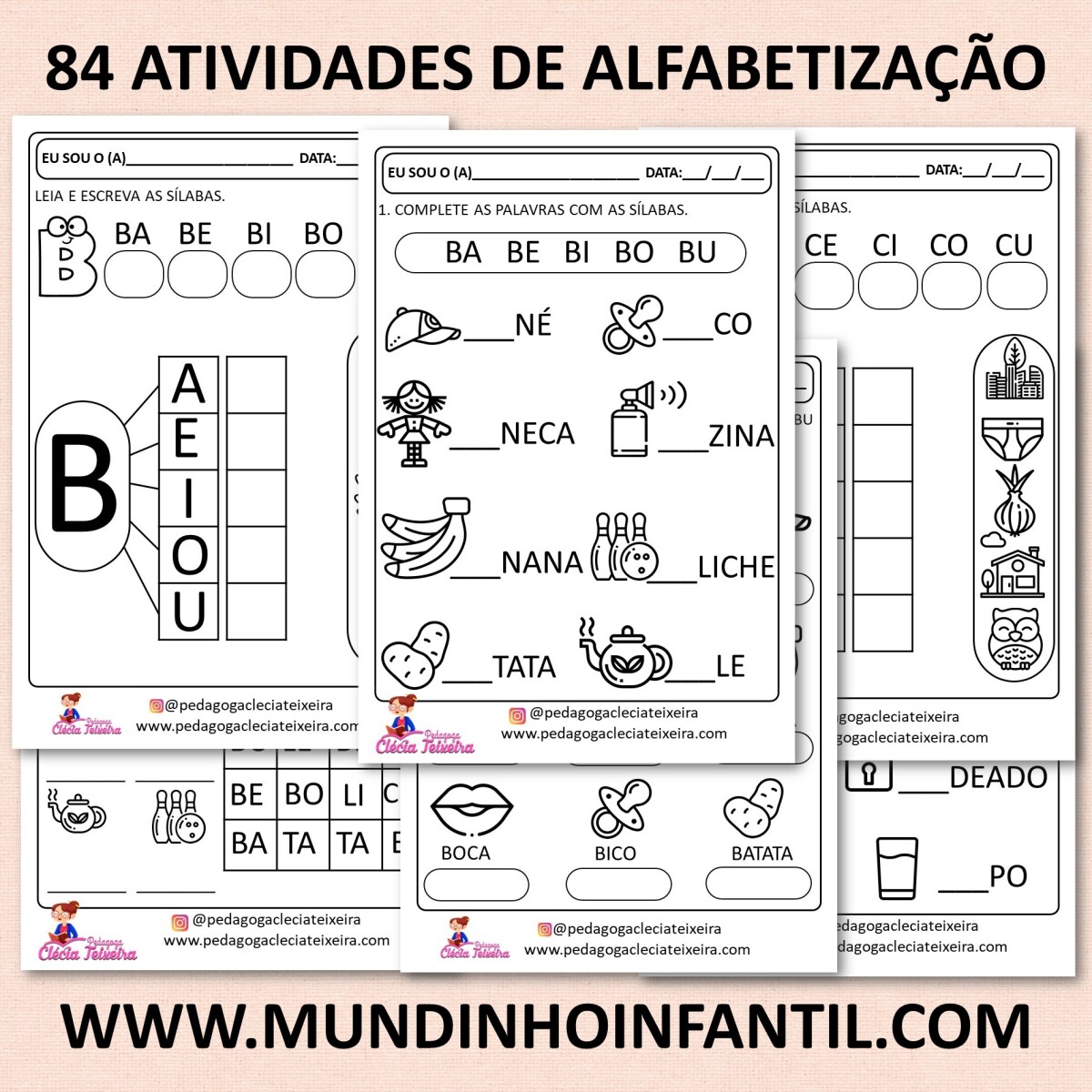 Imagem do produto Apostila de alfabetização com 84 atividades sílabas simples ( consoantes)