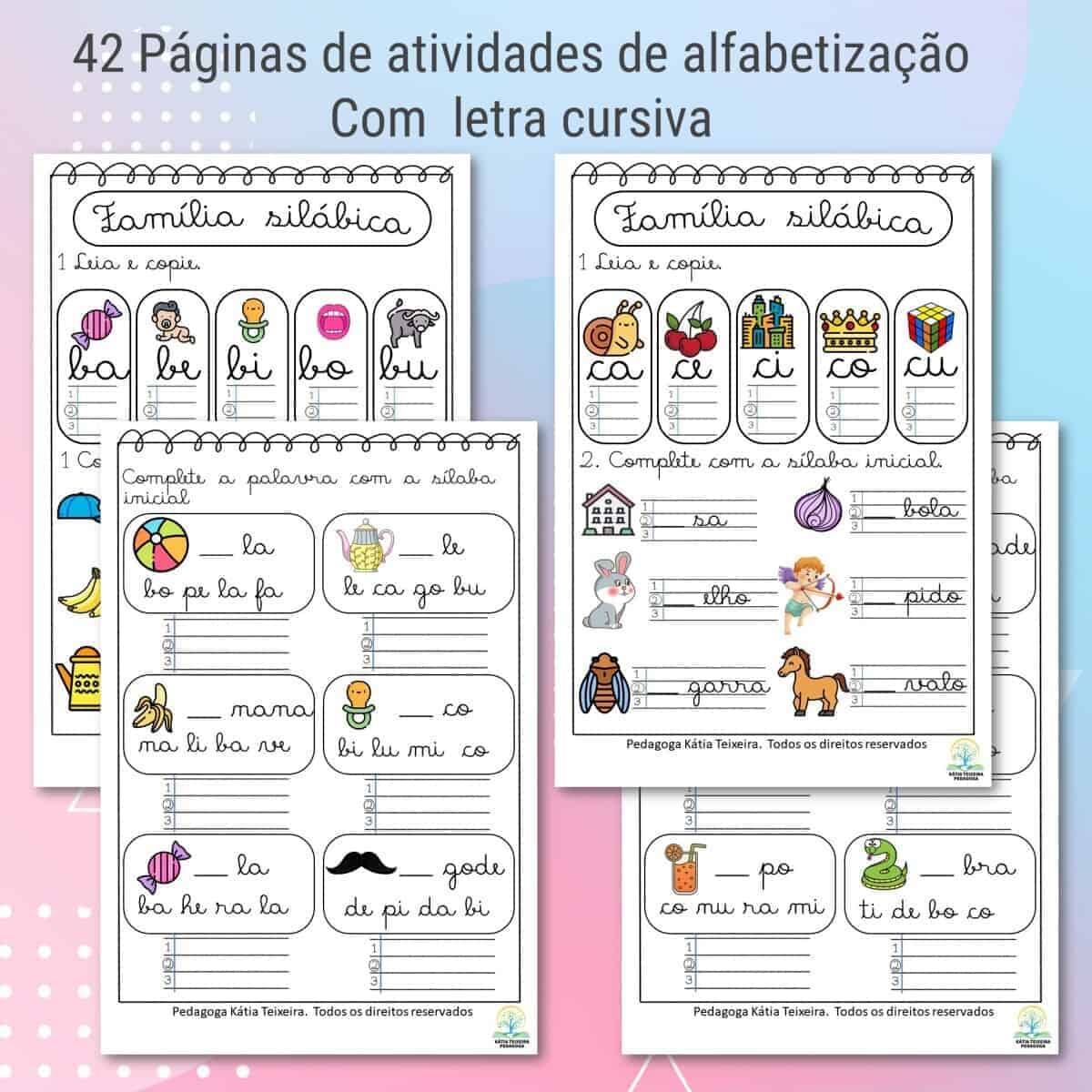 Imagem do produto 42 Páginas de atividades de alfabetização com letra cursiva