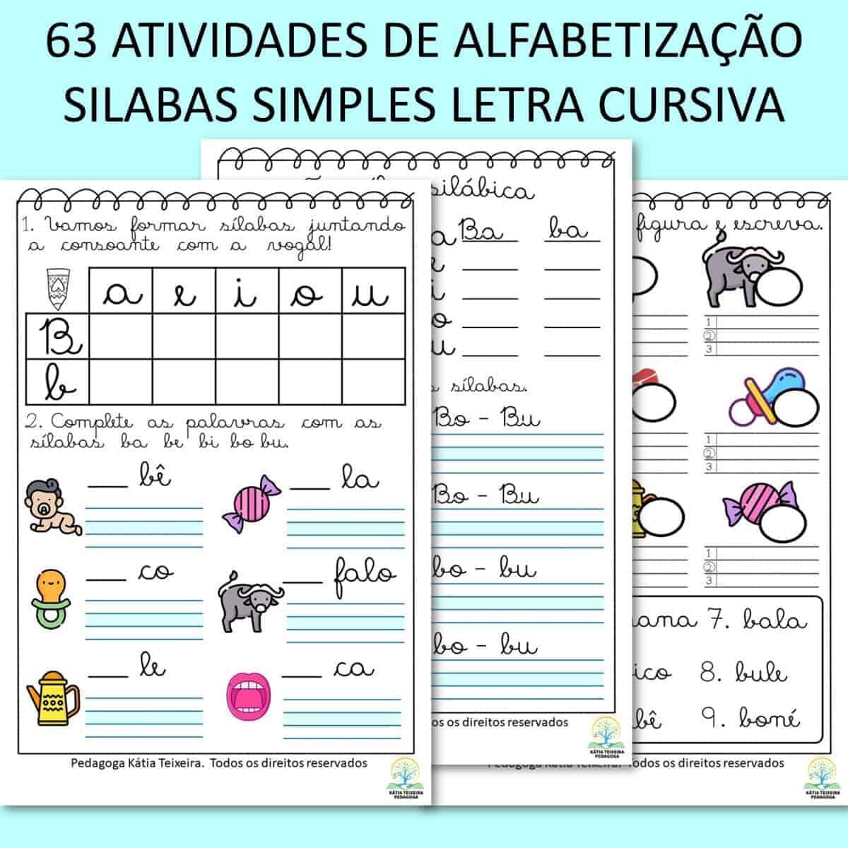 Imagem do produto 63 ATIVIDADES DE ALFABETIZAÇÃO SILABAS SIMPLES LETRA CURSIVA
