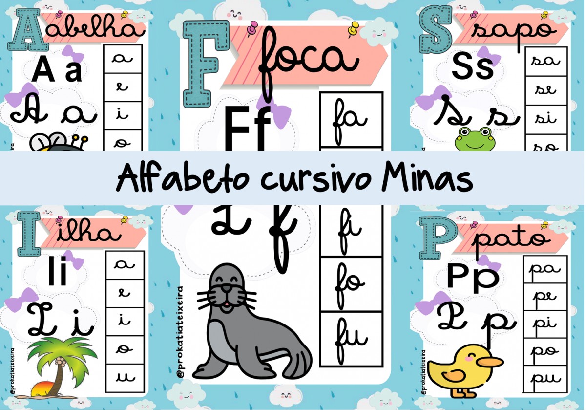 Imagem do produto Alfabeto com sílabas letras cursiva Chuva de amor fonte Irineu Minas em PDF