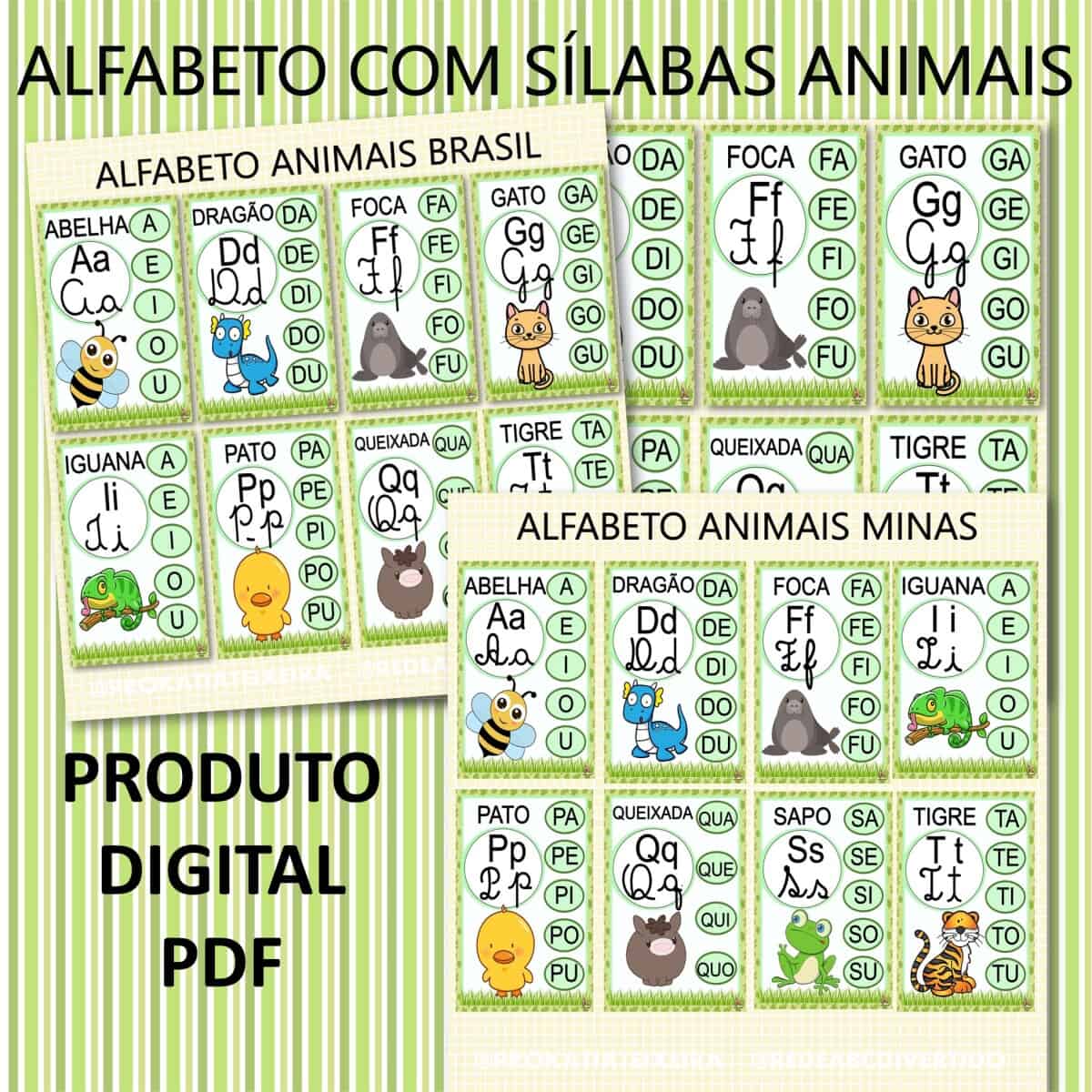 Imagem do produto Alfabeto para imprimir 4 tipos de letras tema animais traçado Minas e Brasil