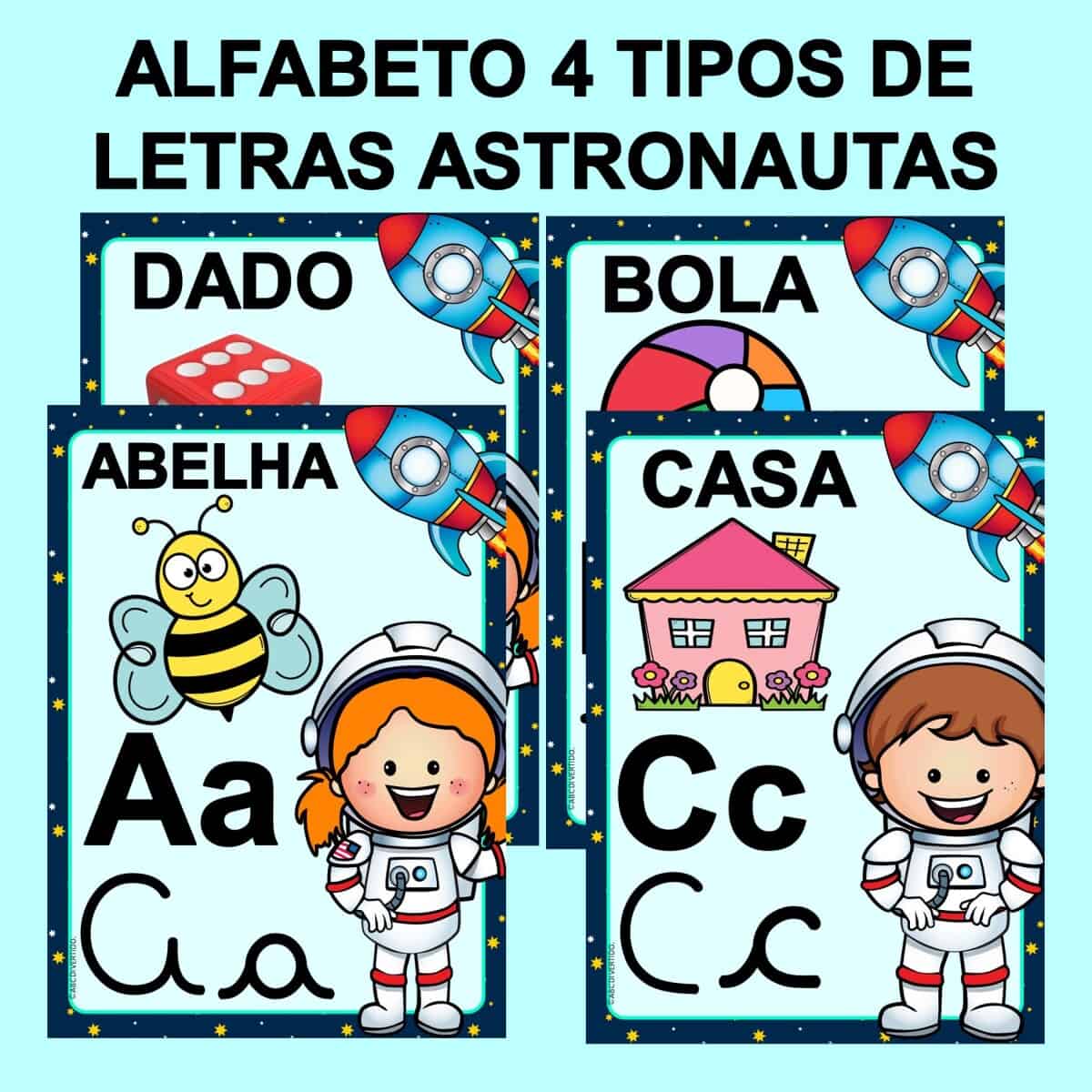 Imagem do produto Alfabeto para imprimir 4 tipos de letras tema astronautas