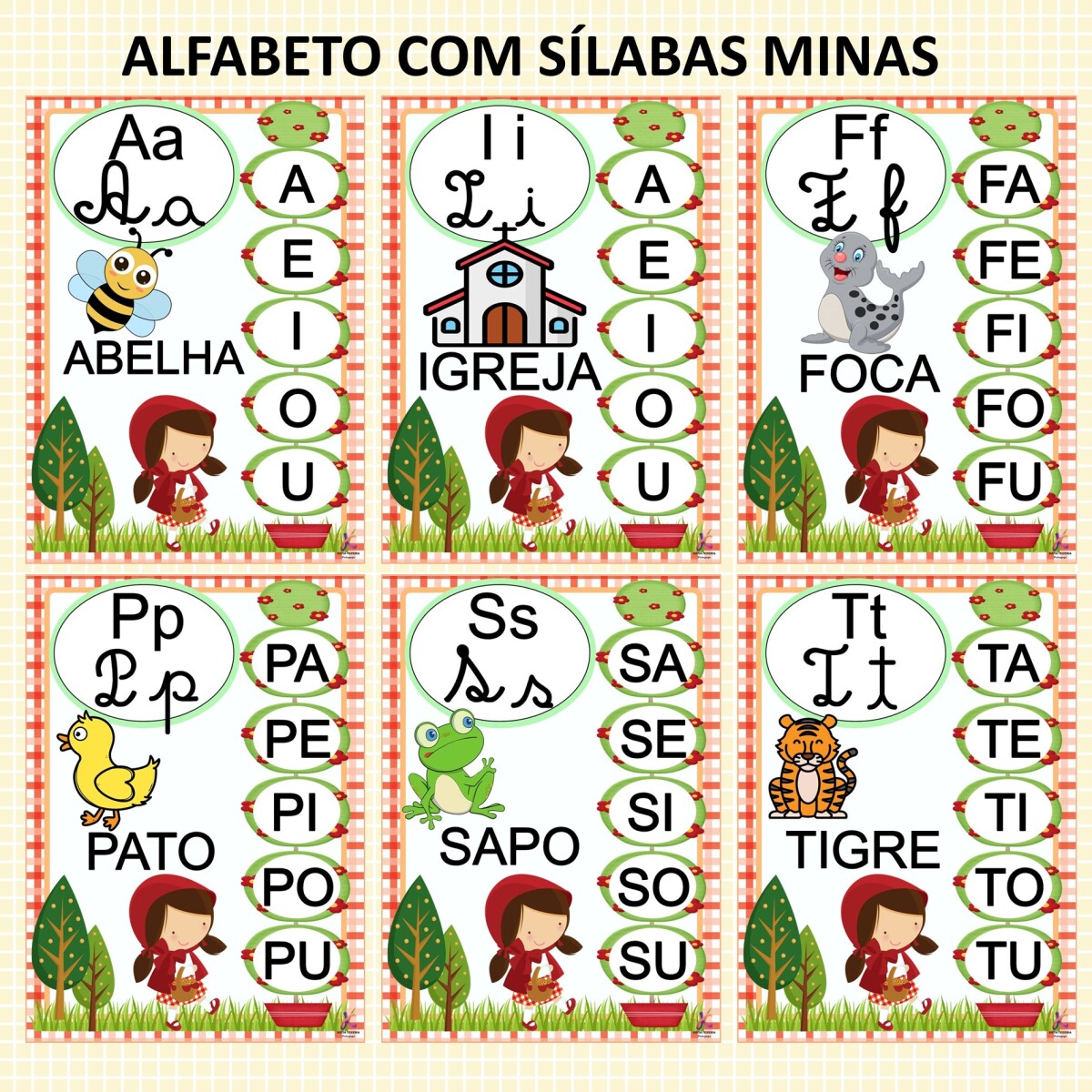 Imagem do produto Alfabeto para imprimir com sílabas Chapeuzinho Vermelho 4 tipos de letras Minas