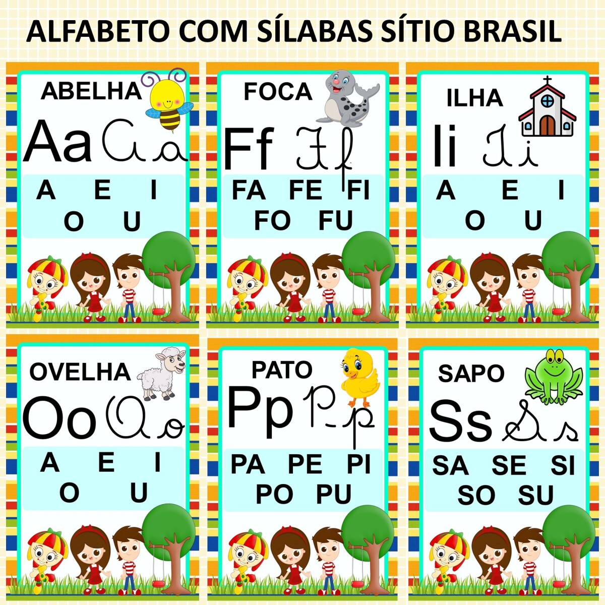 Imagem do produto Alfabeto para imprimir tema sítio 4 tipos de letras e sílabas Brasil