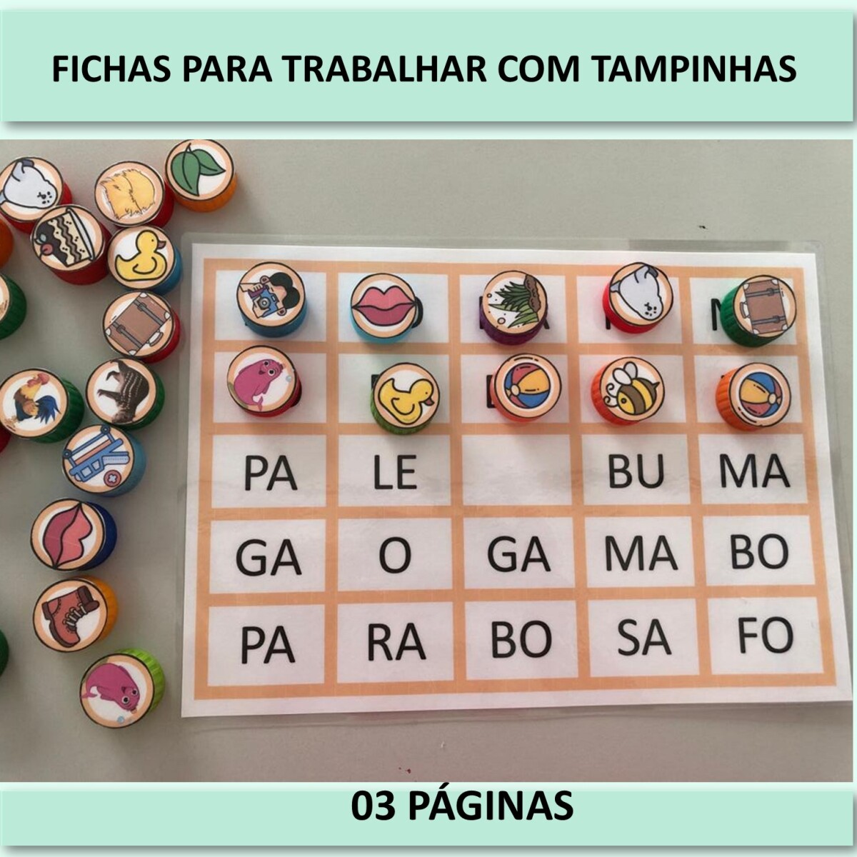 Imagem do produto FICHAS DE ATIVIDADES PARA TRABALHAR COM TAMPINHAS DE GARRAFAS
