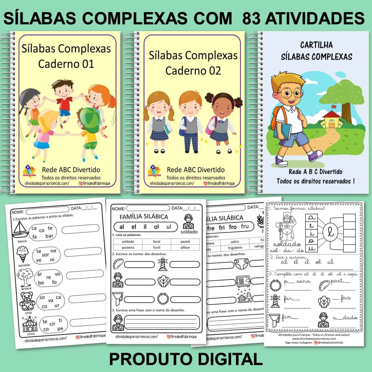 Imagem do produto Kit 02 apostilas sílabas complexas + E - Book do blog Clube da Alfabetização