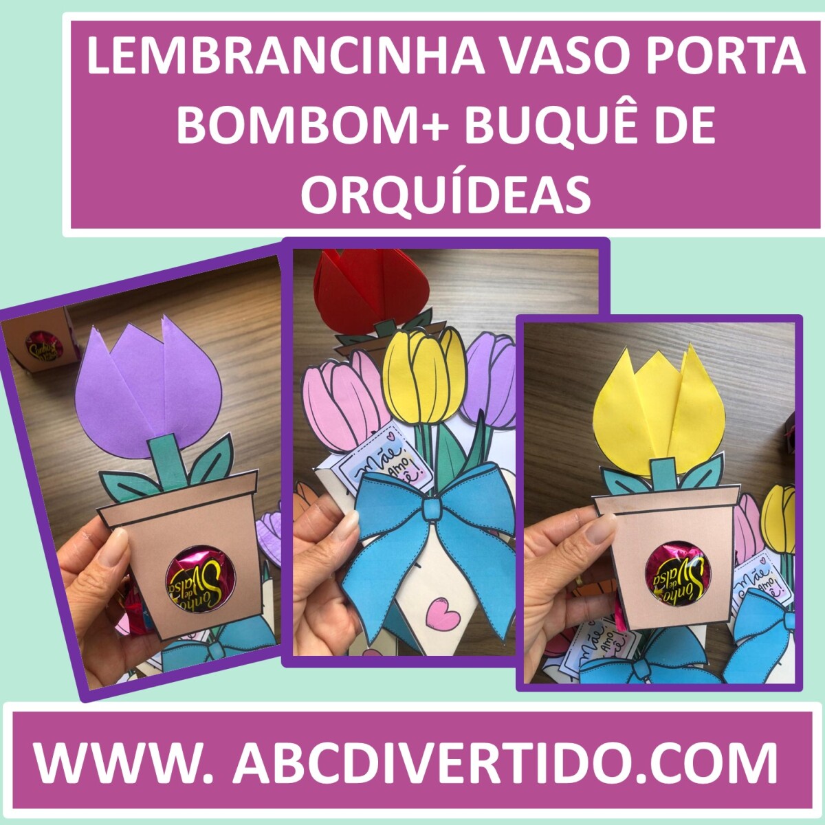 Imagem do produto Lembrancinha Dia das Mães: vaso porta bombom + buquê de orquídeas