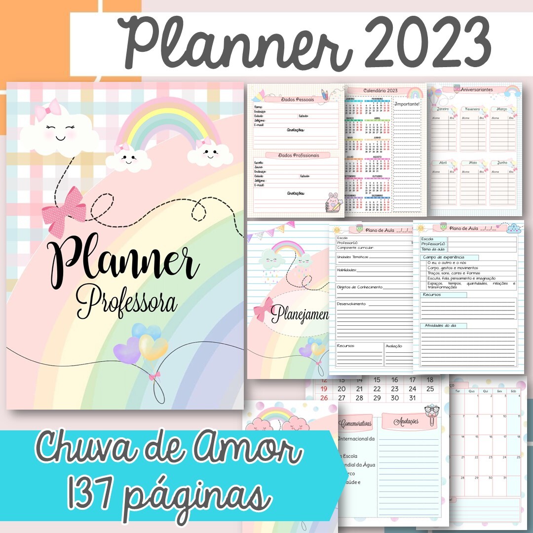 Imagem do produto Planner 2023 para professor tema Chuva de Amor M01