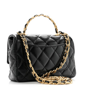 BOLSA CC TOP HANDLE GOLDEN LINKS LAMBSKIN PRETA - Bolsas de Grife