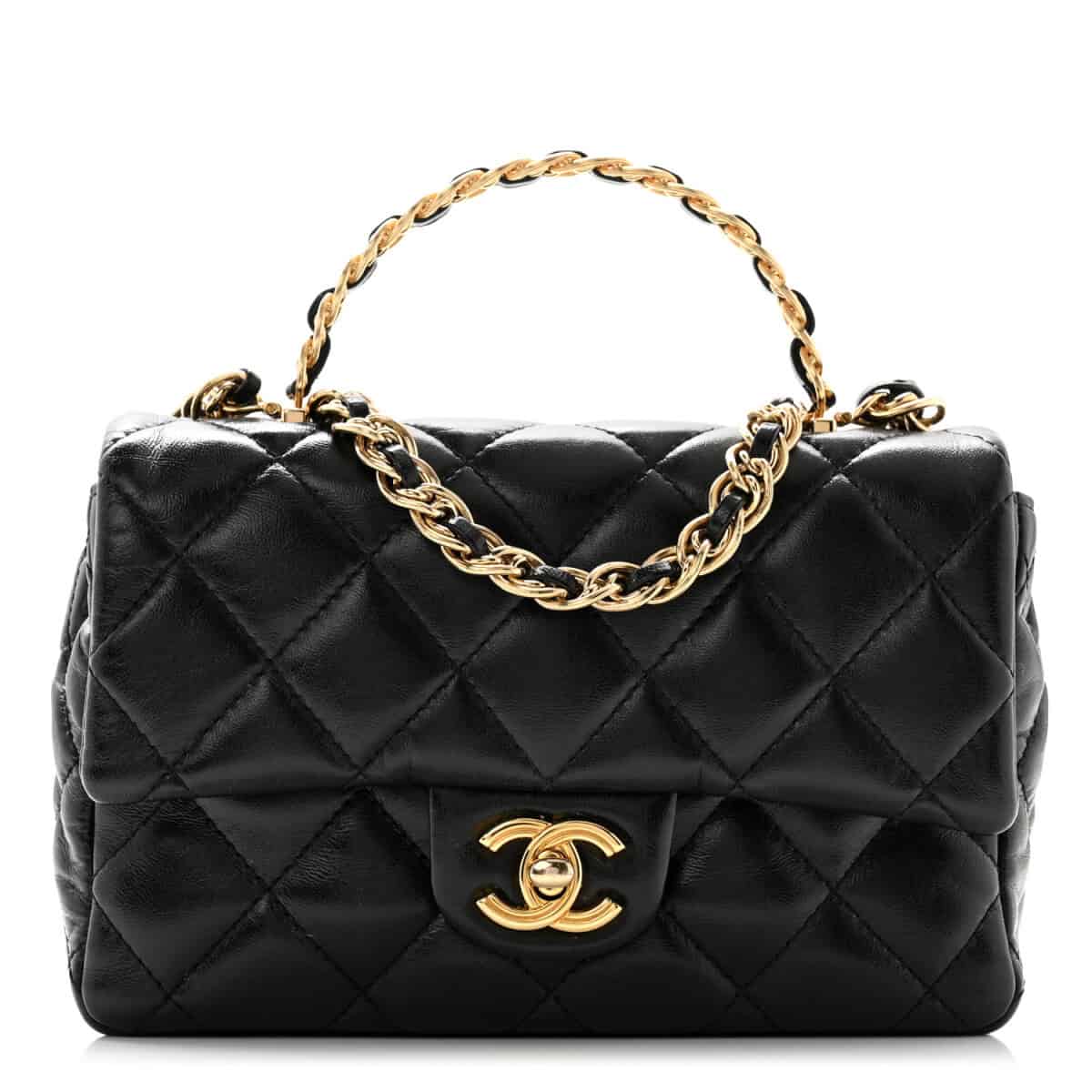 BOLSA CC TOP HANDLE GOLDEN LINKS LAMBSKIN PRETA - Bolsas de Grife