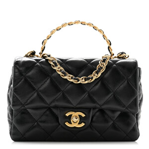 BOLSA CC TOP HANDLE GOLDEN LINKS LAMBSKIN PRETA - Bolsas de Grife