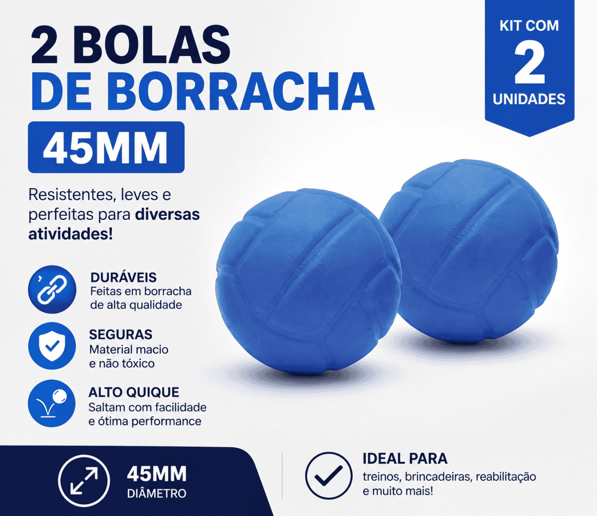 Foto 1 - KIT 2 - BOLAS DE BORRACHA MACIÇA (45mm)