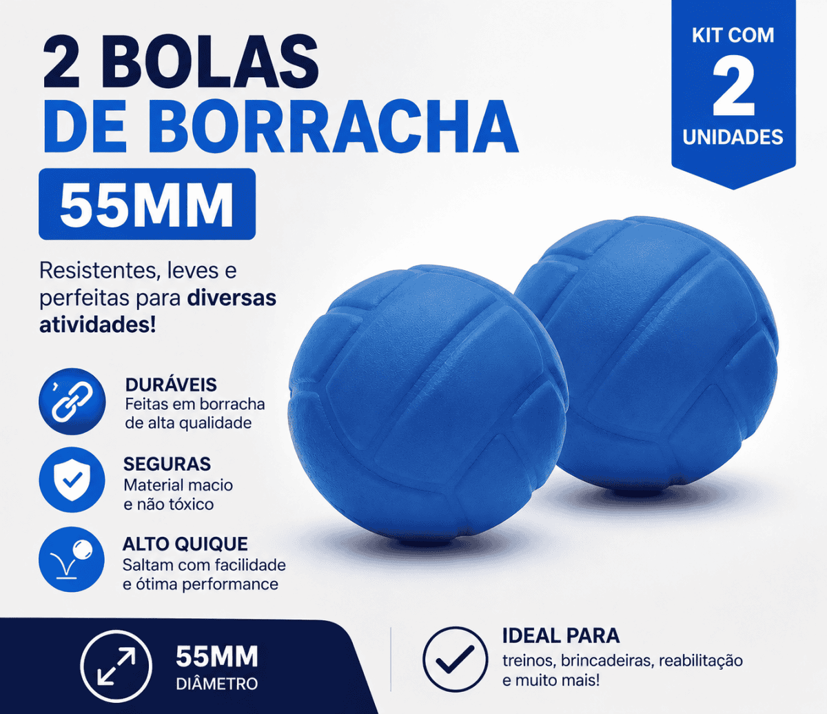 Foto 1 - KIT 2 - BOLAS DE BORRACHA MACIÇA (55mm)