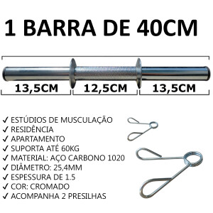 Foto5 - Kit 1 Barra / Halter Oca de 40cm + 22kg de Anilhas para Musculação