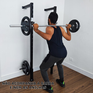 Foto6 - Mini-Rack de Parede Suporte Cavalete para Barra - Supino, Agachamento, Bíceps e outros