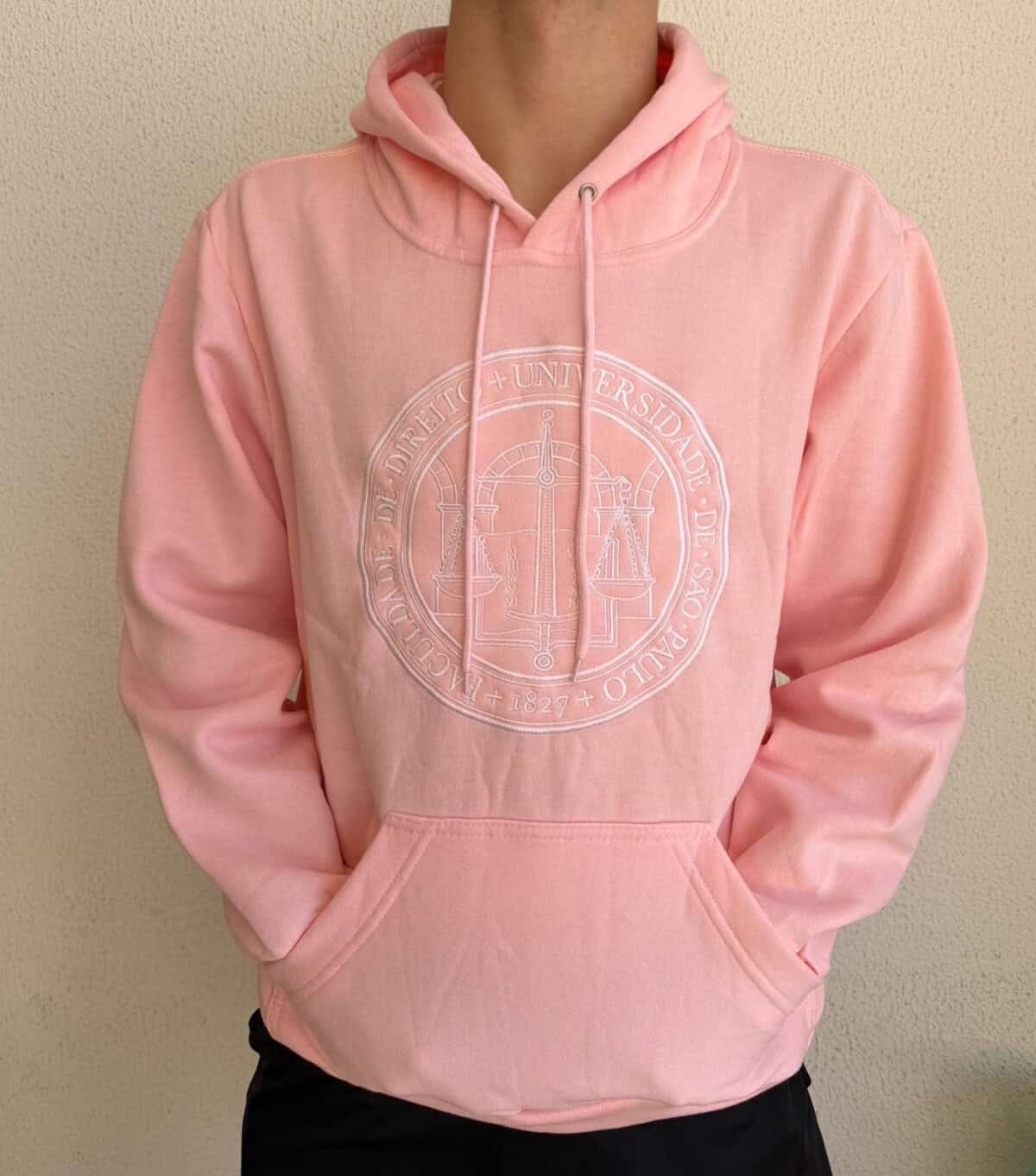 Imagem do produto Blusa Moletom Rosa c/touca Bordado Direito em Branco