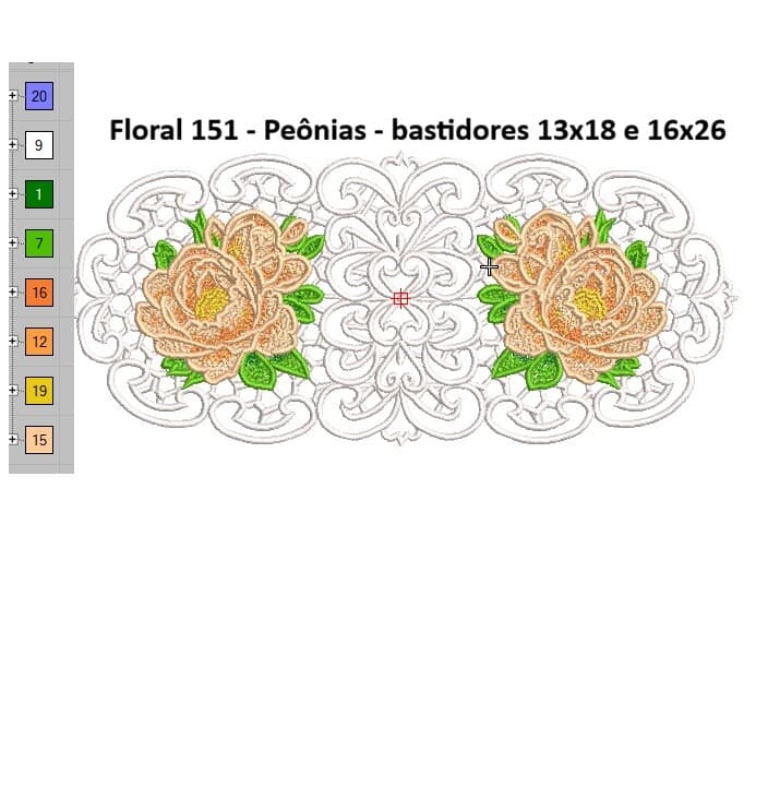 Foto 1 - Matriz de bordado Floral 151 - Pêonias