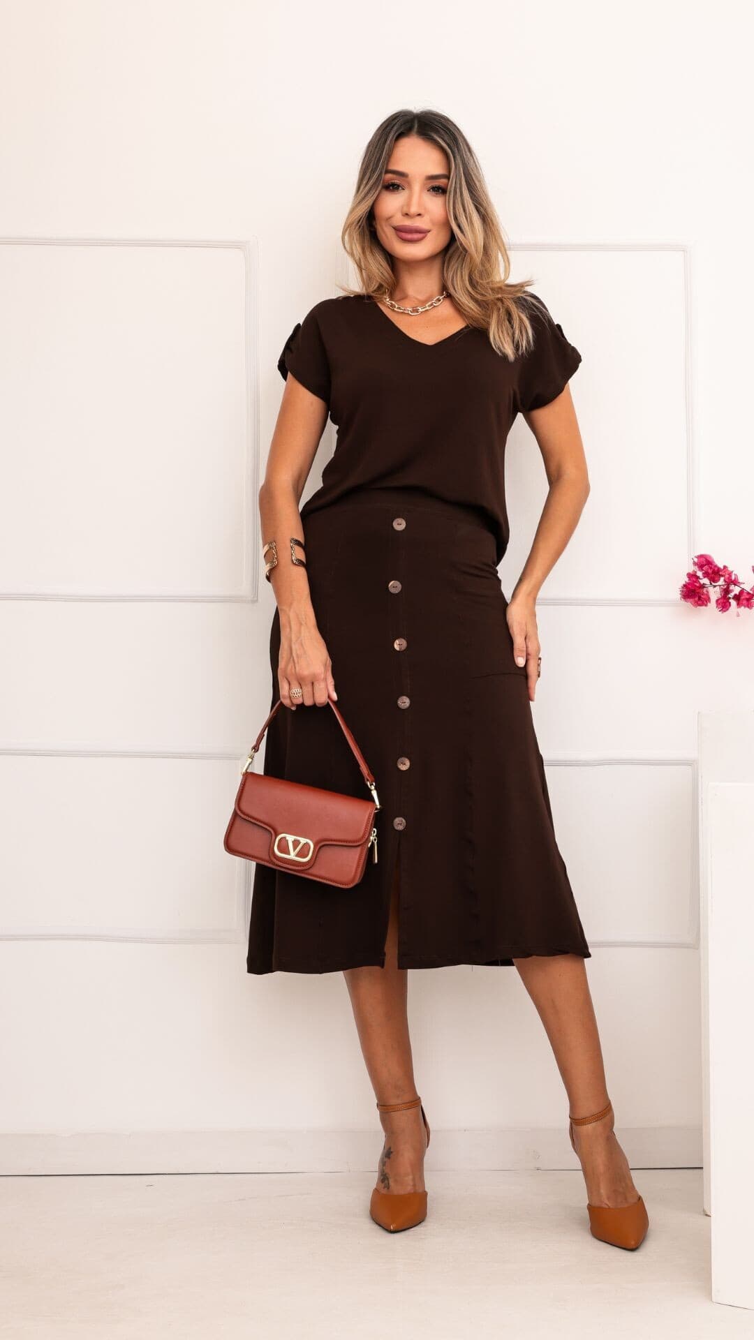 Foto 1 - Conjunto feminino de saia com abertura Melissa