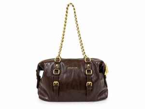 Foto1 - Bolsa Feminina Marrom com Corrente Dourada - Pavão de Ouro