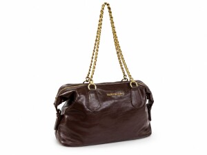 Foto2 - Bolsa Feminina Marrom com Corrente Dourada - Pavão de Ouro