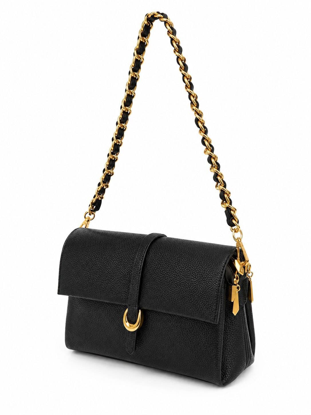 Foto 1 - Bolsa Feminina Preta com Corrente Dourada - Pavão de Ouro