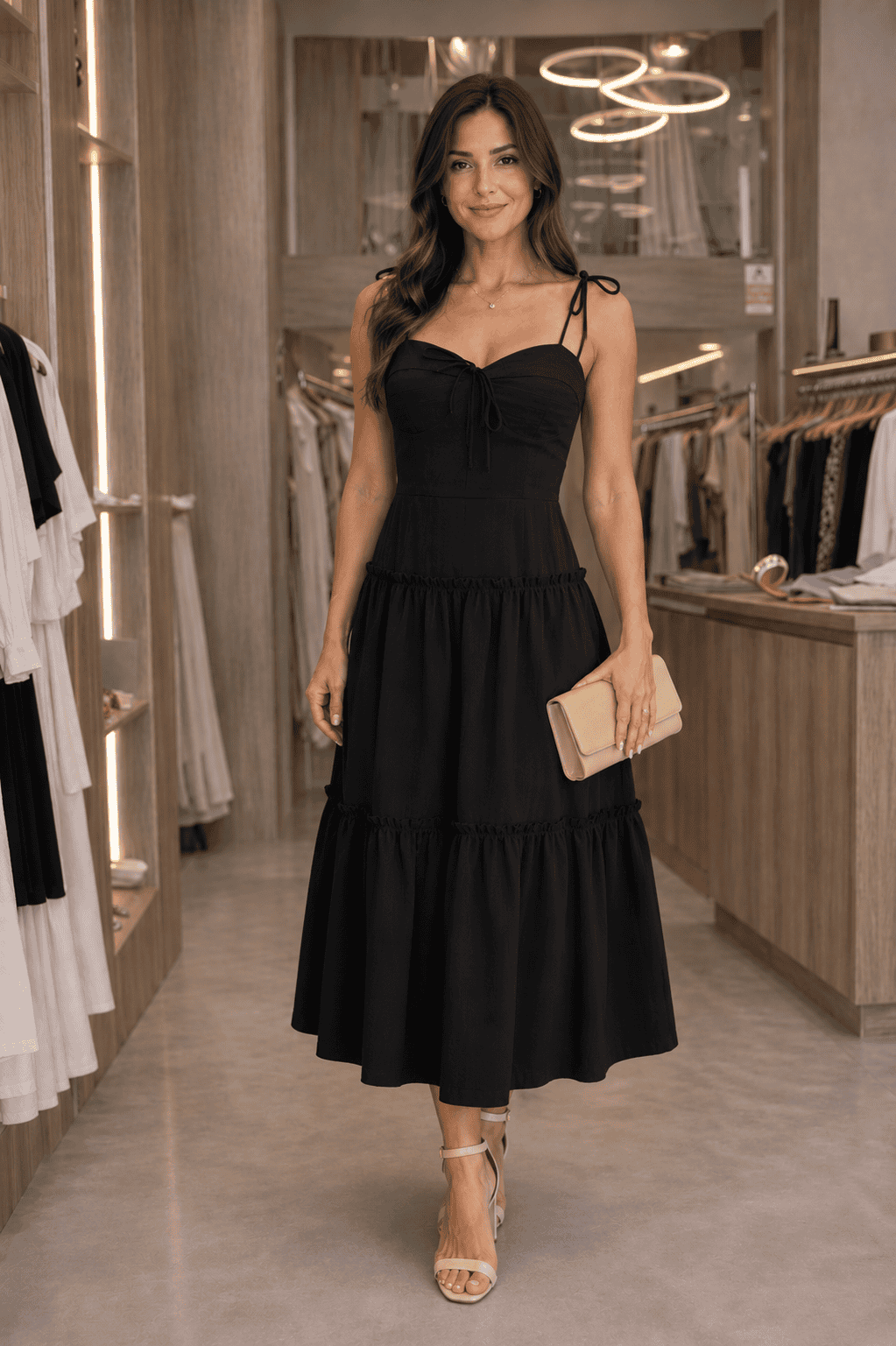 Imagem do produto Vestido Midi Preto com Alças de Amarração