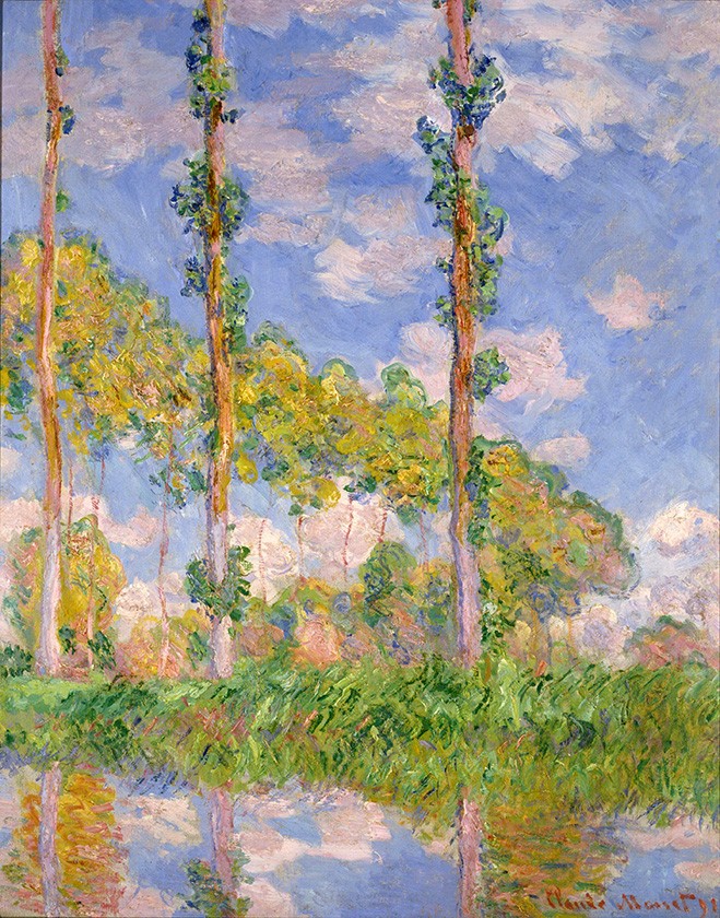Foto 1 - Álamos ao Sol Choupos Árvores Pintura de Claude Monet em TELA