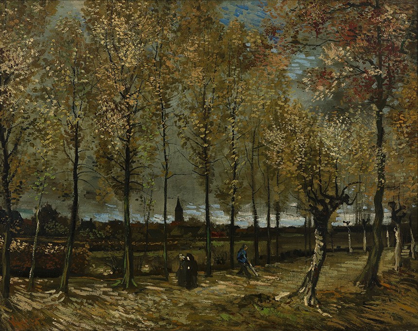 Foto 1 - Álamos perto de Nuenen Holanda Outono Árvores Altas Pintura de Vincent van Gogh em TELA
