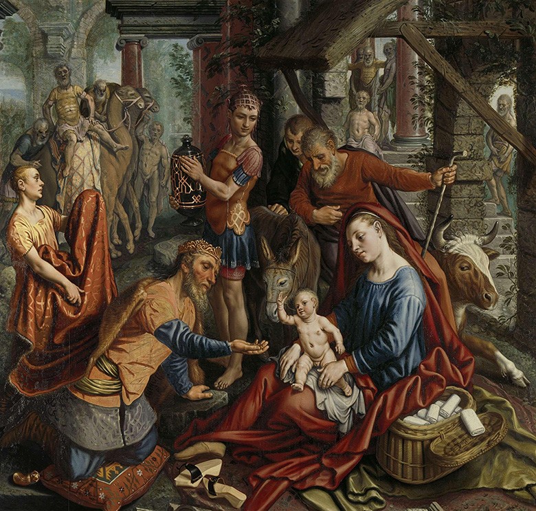 Foto 1 - A Adoração dos Reis Magos ao Menino Jesus Passagem Bíblica Pintura de Pieter Aertsen em TELA