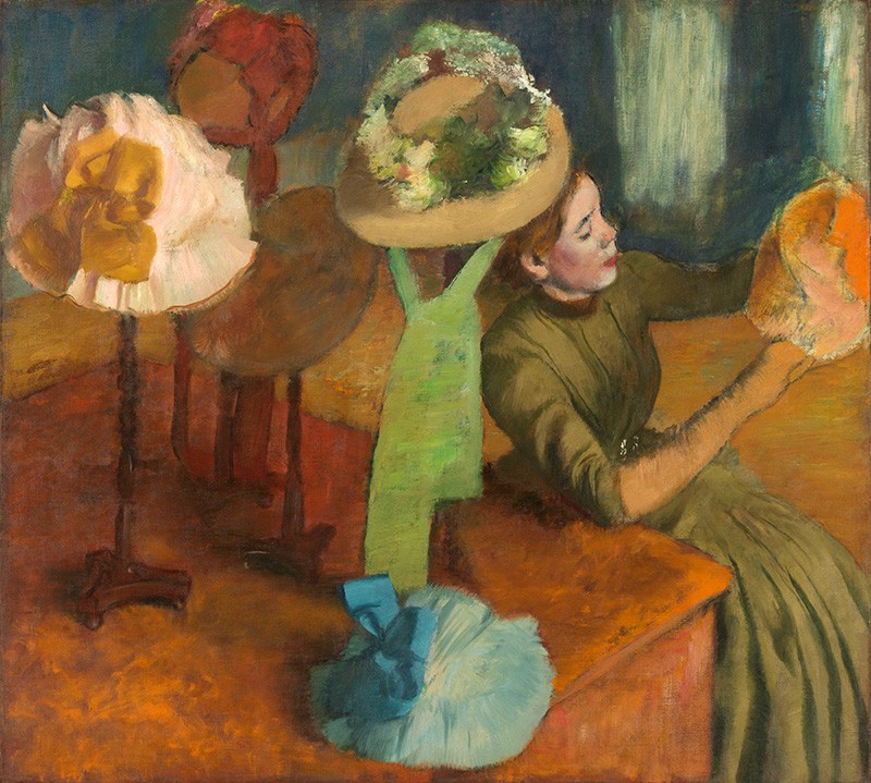 Foto 1 - A Chapelaria Mulher Trabalhando em um Chapéu Feminino 1879 Pintura de Edgar Degas em TELA