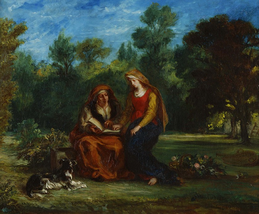 Foto 1 - A Educação da Virgem Santa Ana Ensina Maria a Ler o Antigo Testamento Pintura de Eugène Delacroix em TELA 