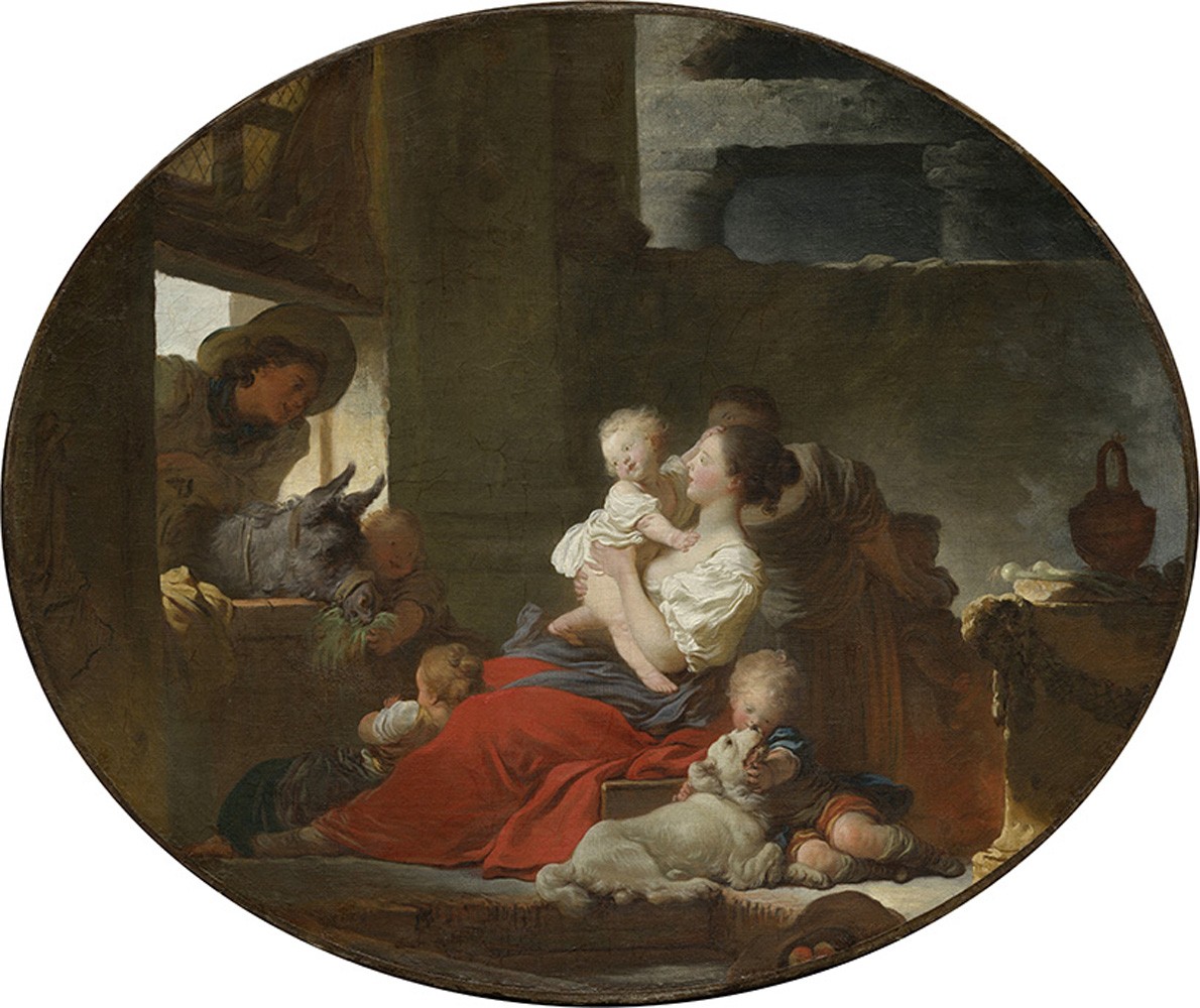 Foto 1 - A Família Feliz Pais e Filhos Avó Crianças Cachorro Asno Animais Fazenda 1775 Pintura de Jean-Honoré Fragonard em TELA 