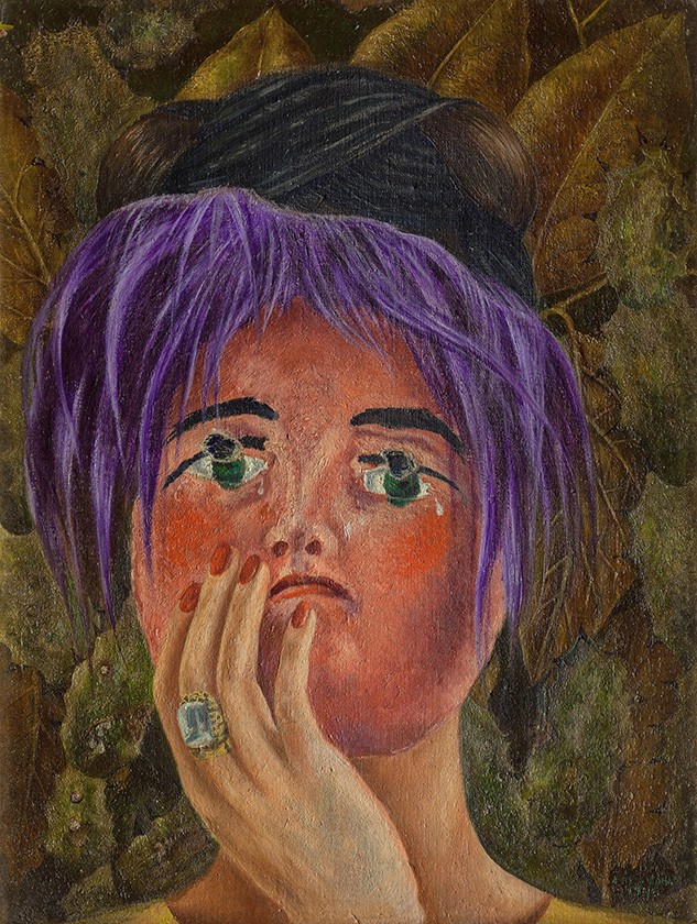 Foto 1 - A Mascára Auto-retrato Escondendo sua Dor Lágrimas nos Olhos Pintura de Frida Kahlo em TELA 