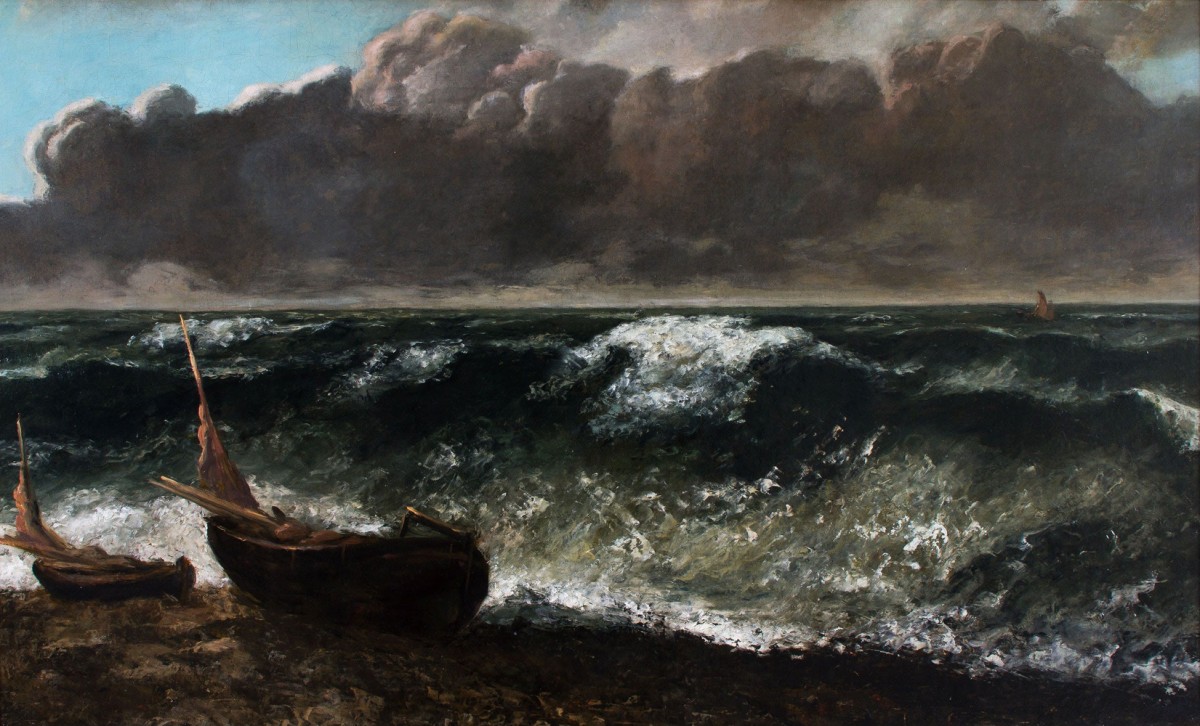Foto 1 - A Onda do Mar Barcos de Pesca Pintura de Gustave Courbet em TELA 