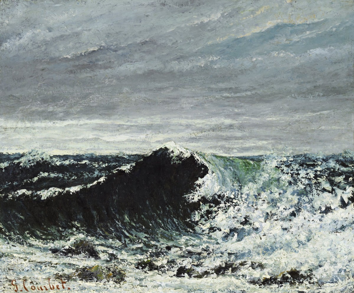 Foto 1 - A Onda Mar Agitado Pintura de Gustave Courbet em TELA 