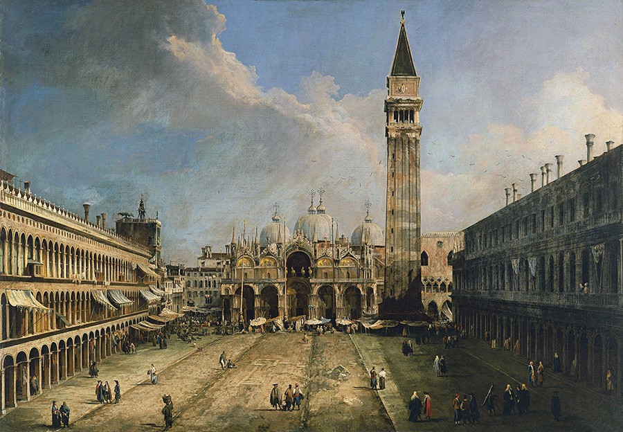 Foto 1 - A Piazza San Marco com a Basílica 1724 Veneza Itália Pintura de Canaletto em TELA 