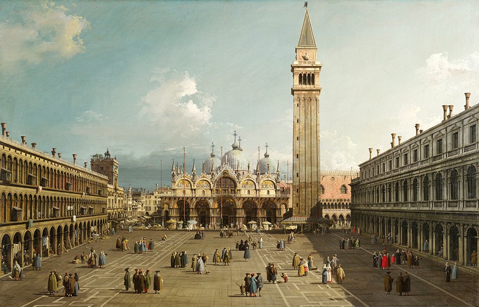 Foto 1 - A Piazza San Marco olhando para a Basílica de São Marcos Veneza Itália Pintura de Canaletto em TELA 