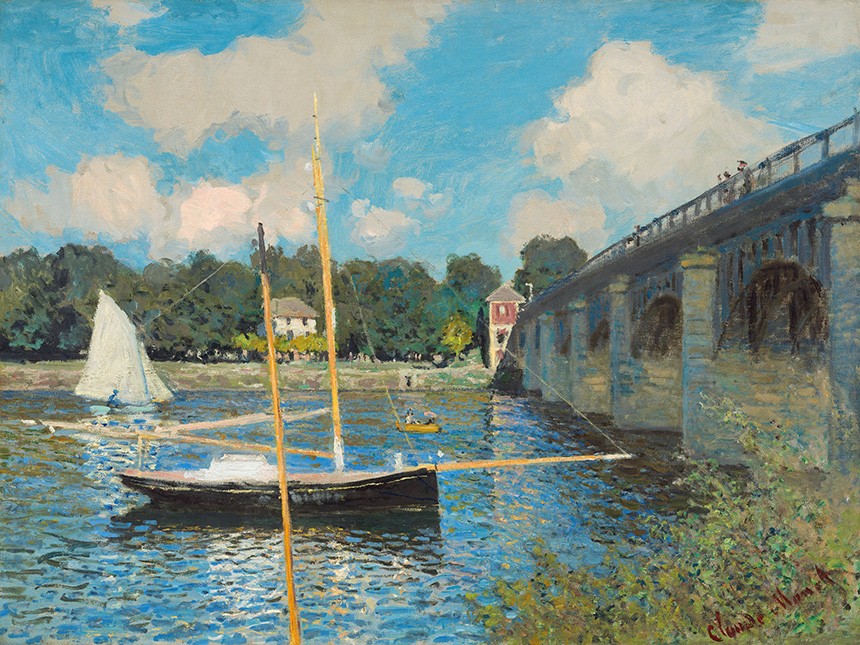 Foto 1 - A Ponte em Argenteuil Barco à Vela Canoa Pintura de Claude Monet em TELA