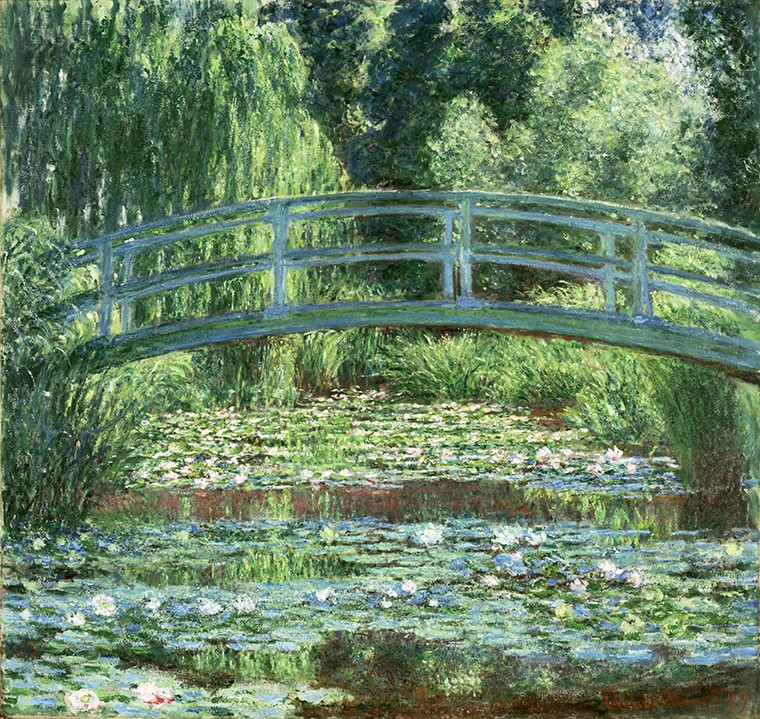 Foto 1 - A Ponte Japonesa sobre a Lagoa de Lírios D'água Jardim Giverny Pintura de Claude Monet em TELA